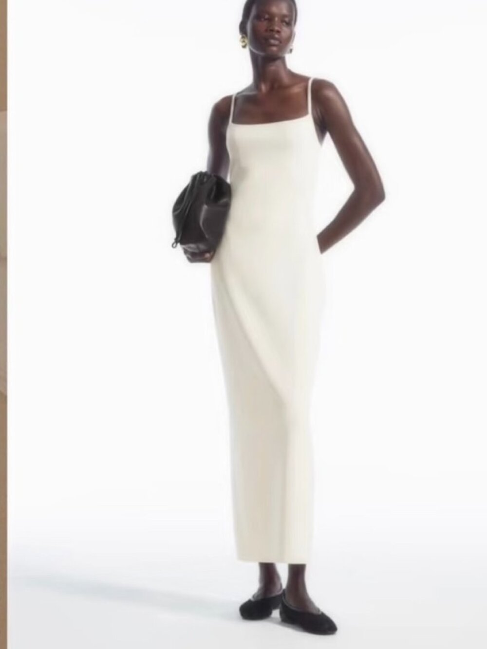 COS Ivory Draped Cowl-Neck Slip Midi Dress